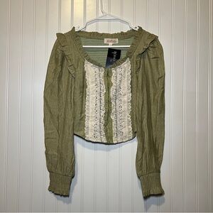 Listicle Sage Green Ruffled Blouse